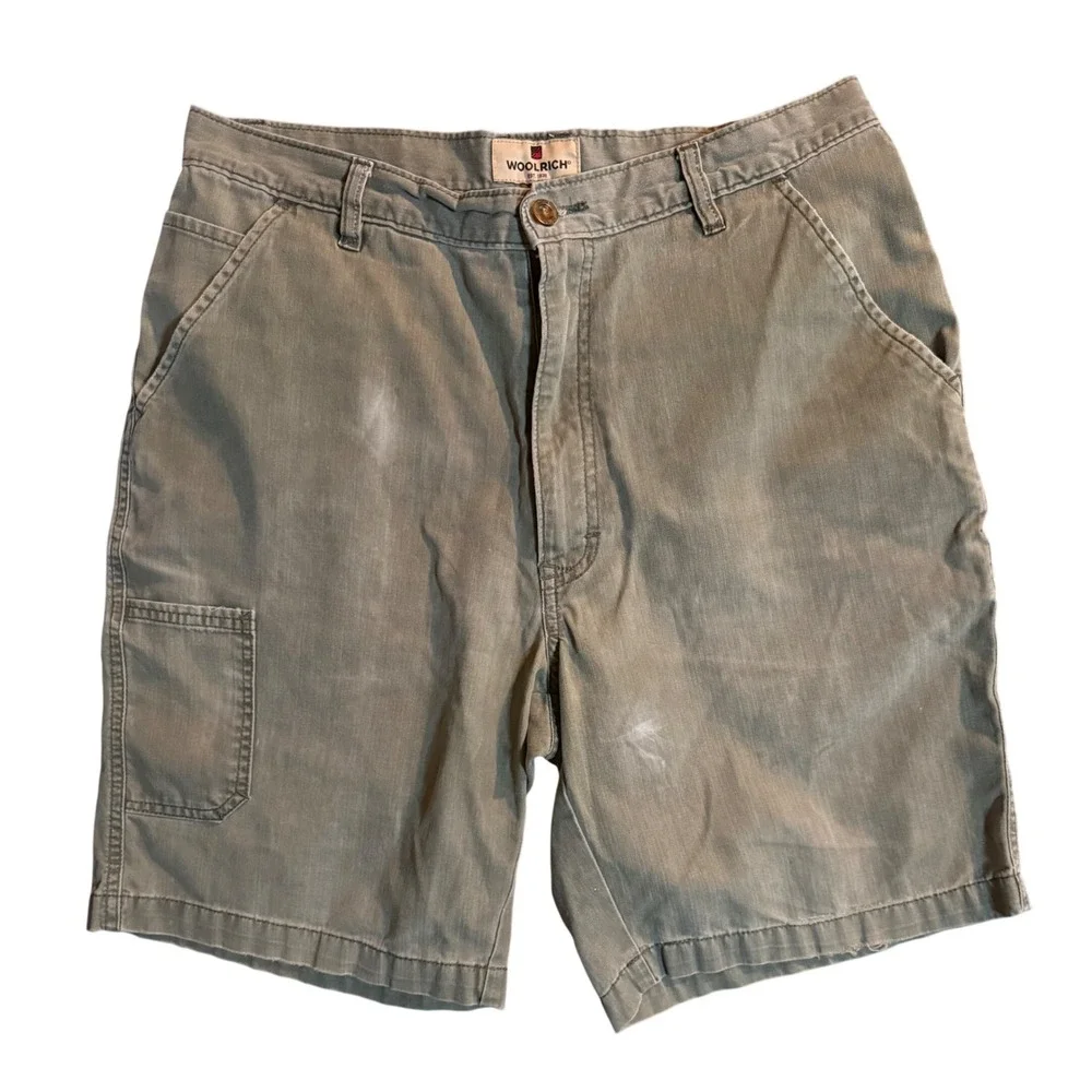 Woolrich 3069 Utility Canvas Shorts Mens 32 Light Olive Green Hiking Workwear